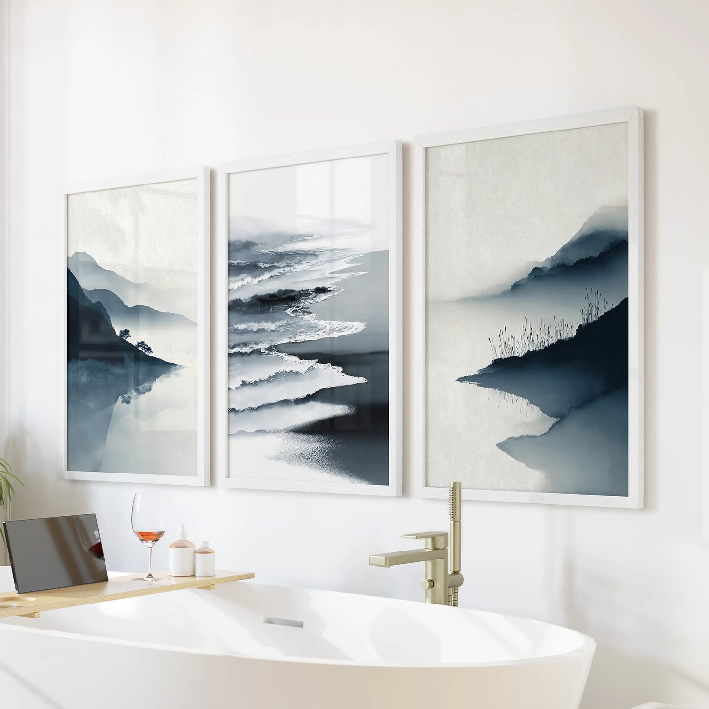 Minimalist Mountain Lake Set of 3 – Modern Landscape Wall Art