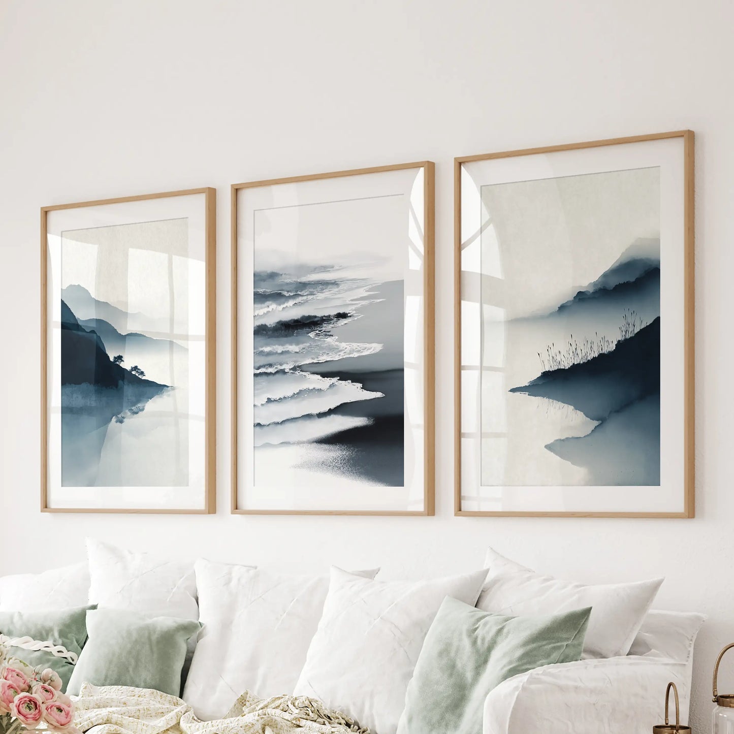 Minimalist Mountain Lake Set of 3 – Modern Landscape Wall Art