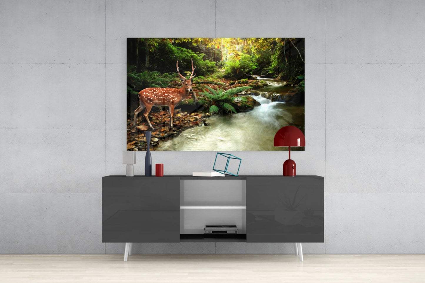 Woodland Reflection – Deer Glass Wall Art