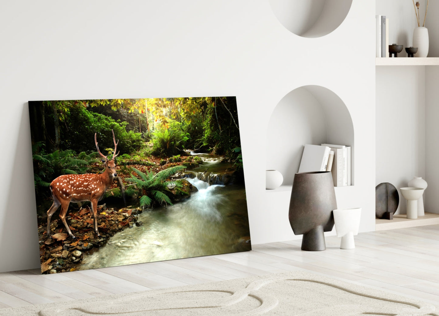 Woodland Reflection – Deer Glass Wall Art