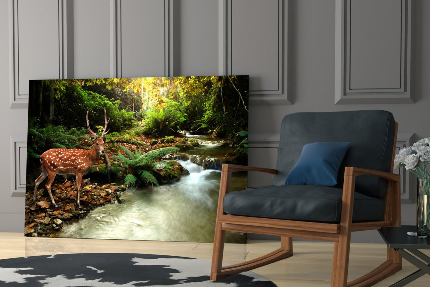 Woodland Reflection – Deer Glass Wall Art