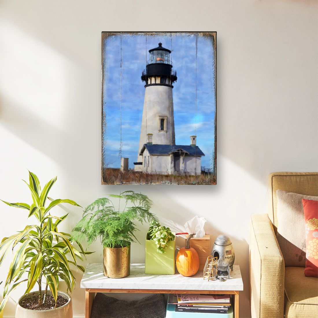 Lighthouse Coastal Block Art – Handcrafted Wooden Wall Decor
