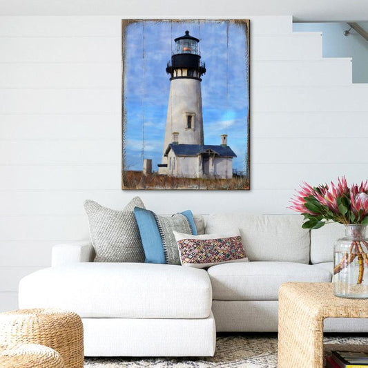 Lighthouse Coastal Block Art – Handcrafted Wooden Wall Decor