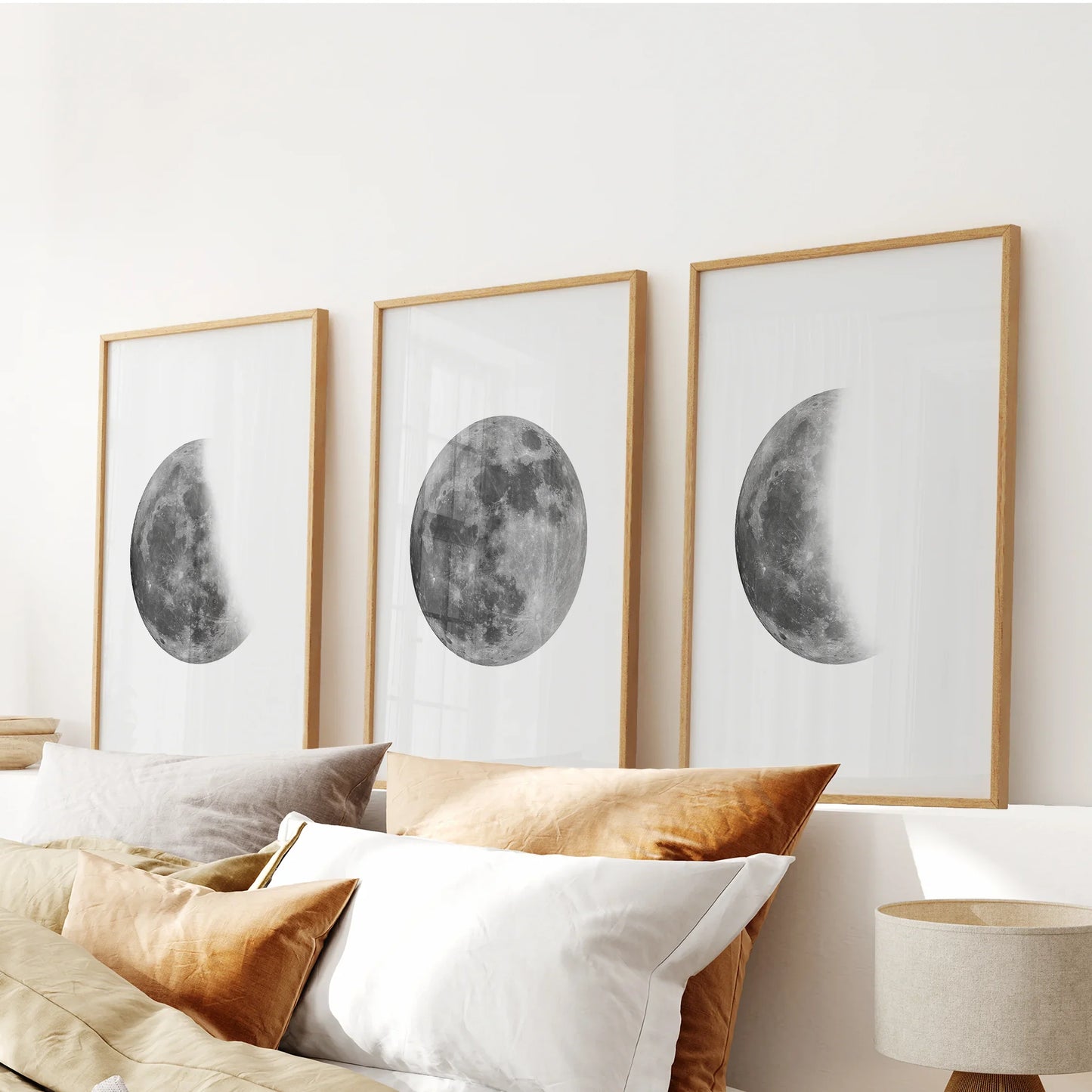 Moon Phases Set of 3 Prints – Black & White Lunar Cycle Wall Art