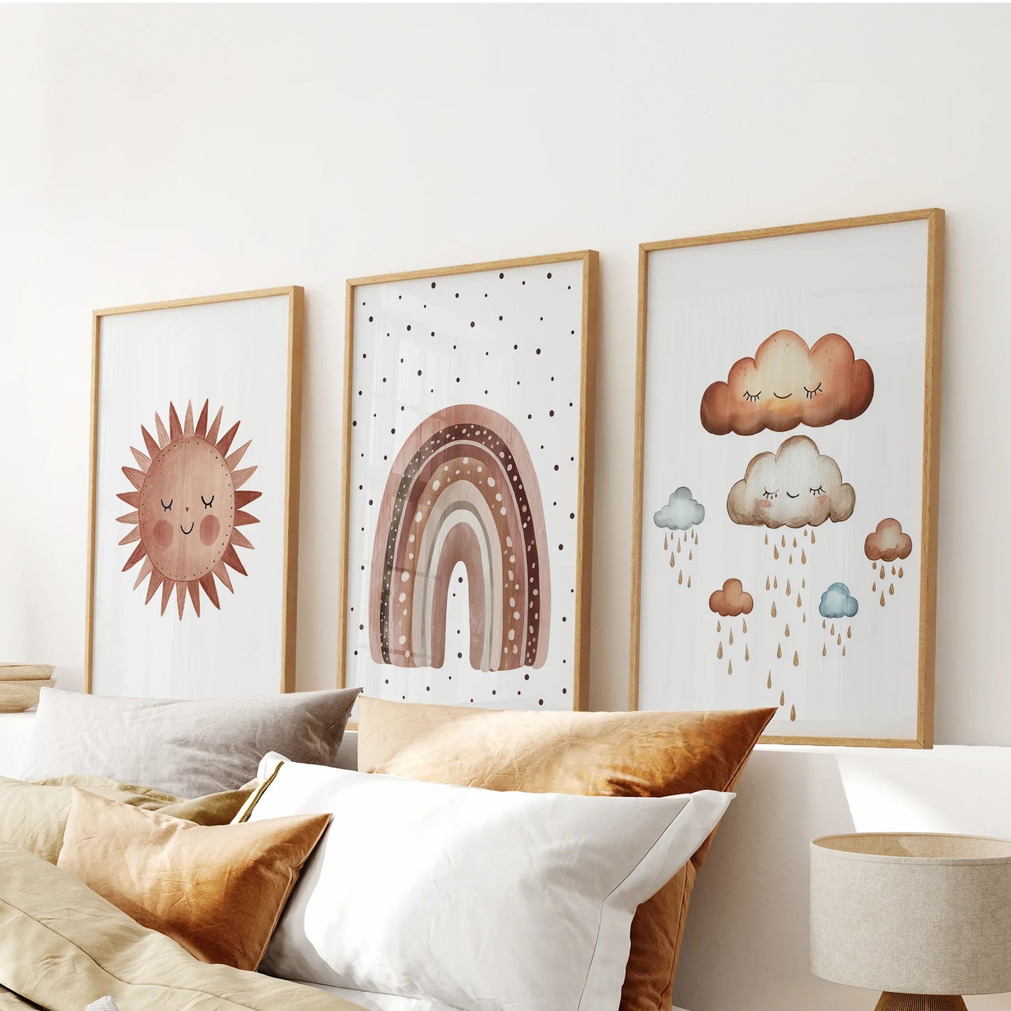 Minimalist Baby Room Wall Art Set of 3 – Earthy Rainbow Theme
