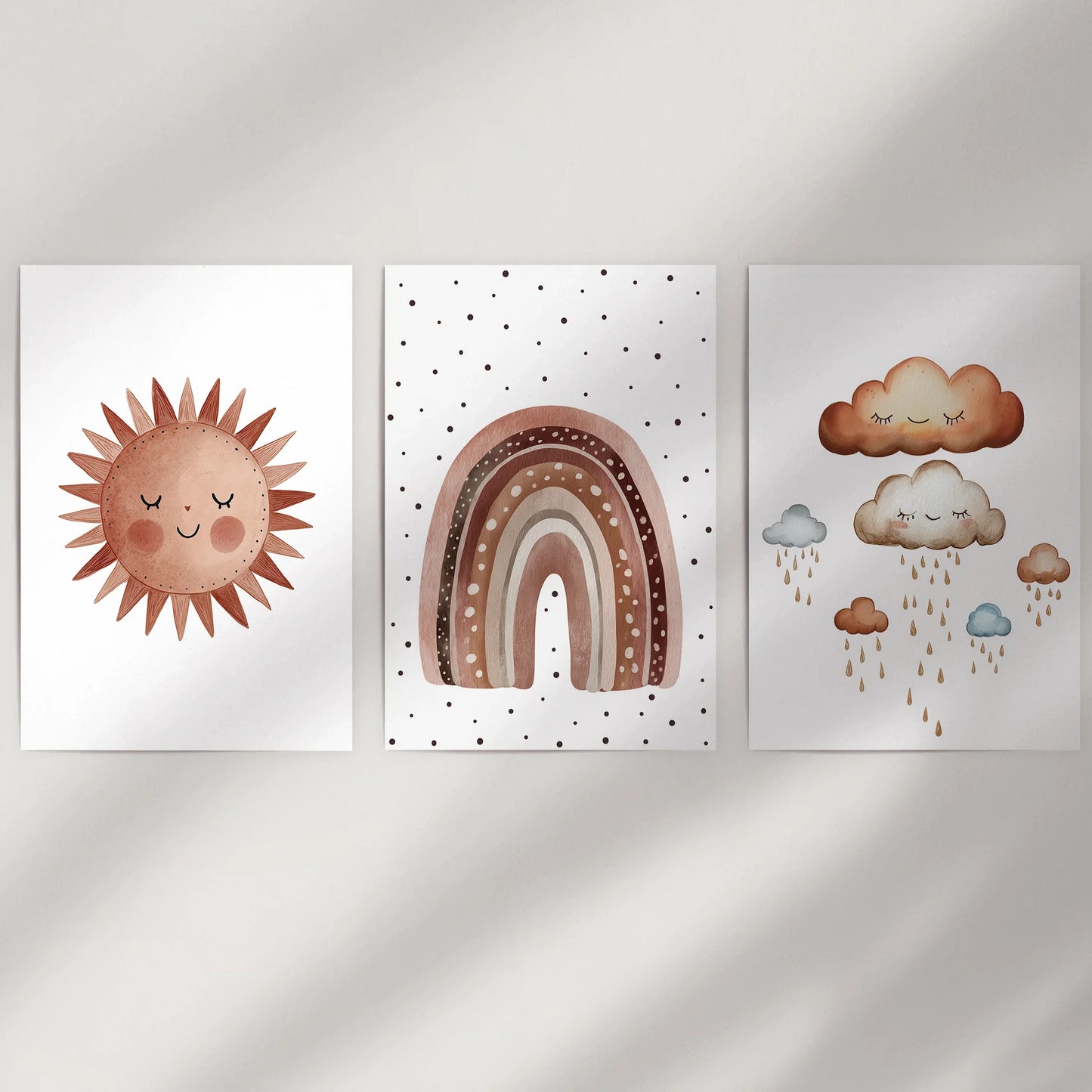 Minimalist Baby Room Wall Art Set of 3 – Earthy Rainbow Theme