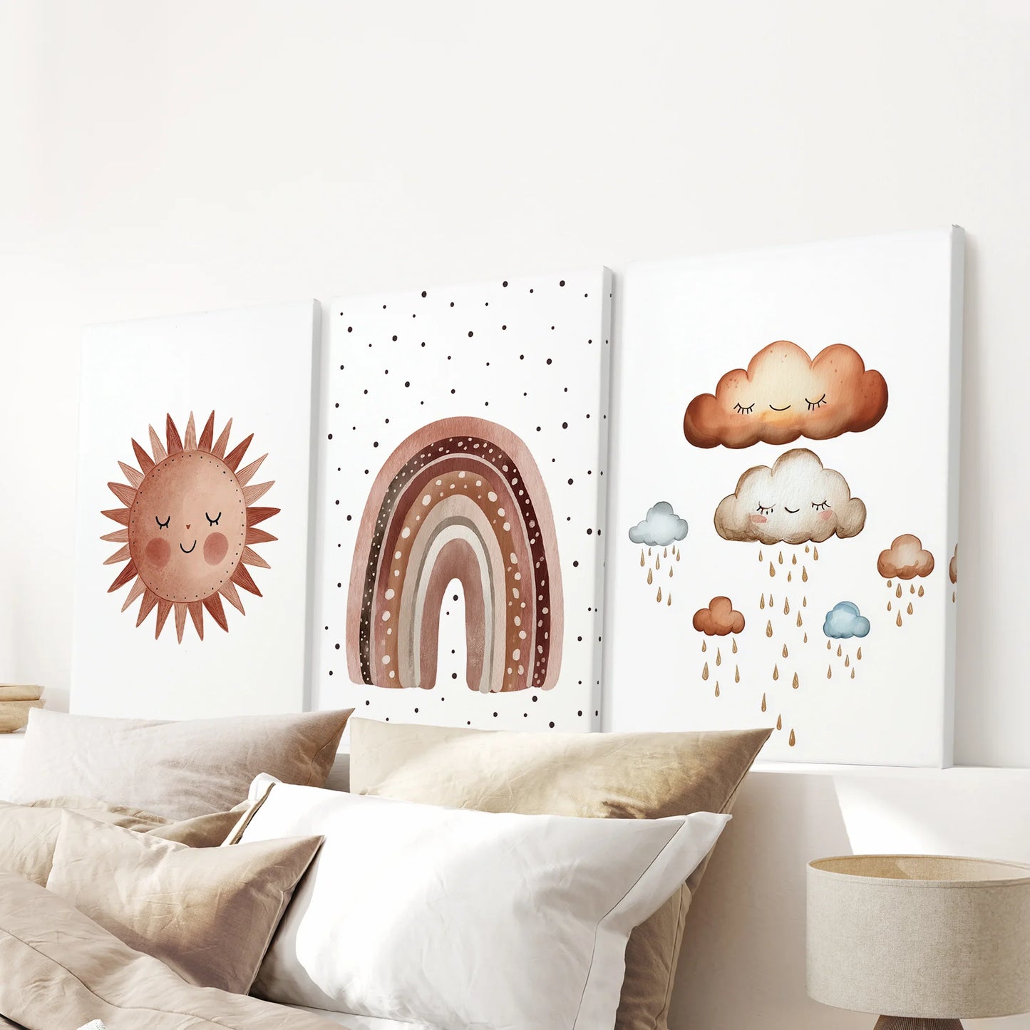 Minimalist Baby Room Wall Art Set of 3 – Earthy Rainbow Theme