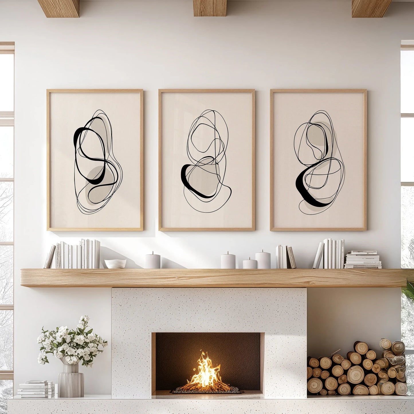 Looped Lines Trio – Minimal Abstract Line Art Set of 3