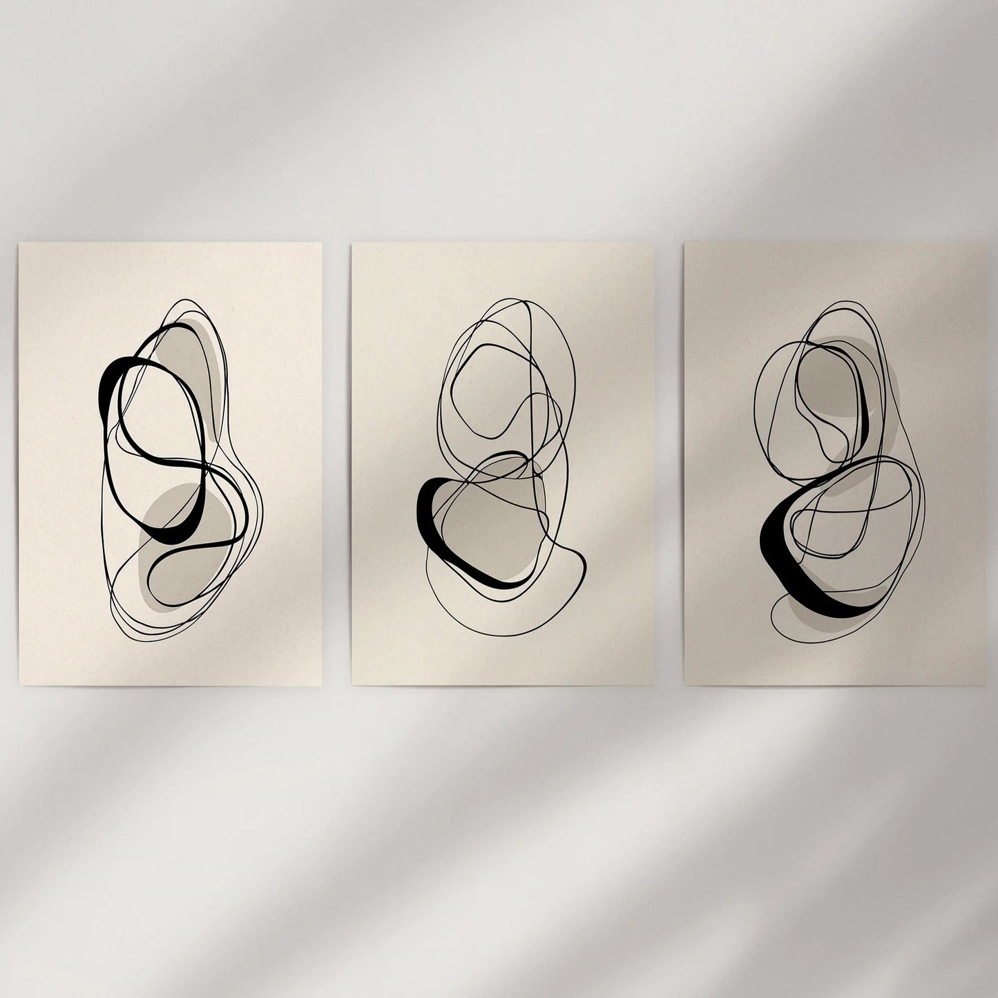 Looped Lines Trio – Minimal Abstract Line Art Set of 3