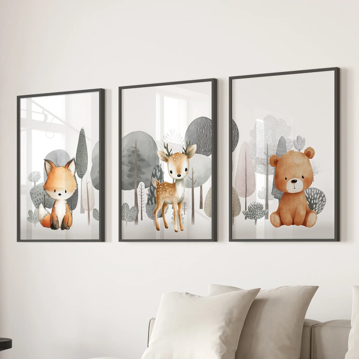 Forest Animal Nursery Decor – Cute Fox, Fawn & Bear Wall Art