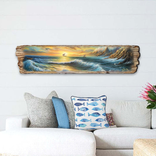 Wave Symphony Seascape – Handcrafted Wooden Coastal Wall Art