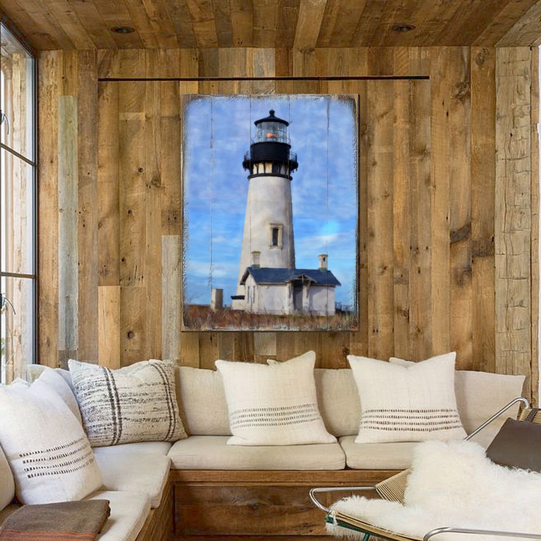 Lighthouse Coastal Block Art – Handcrafted Wooden Wall Decor