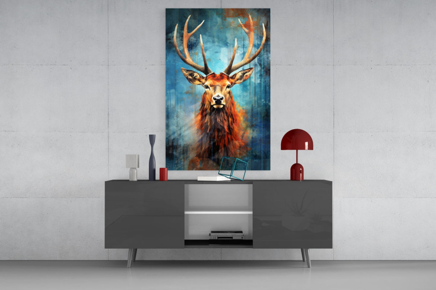 Regal Ember Stag – Painterly Wildlife Glass Wall Art