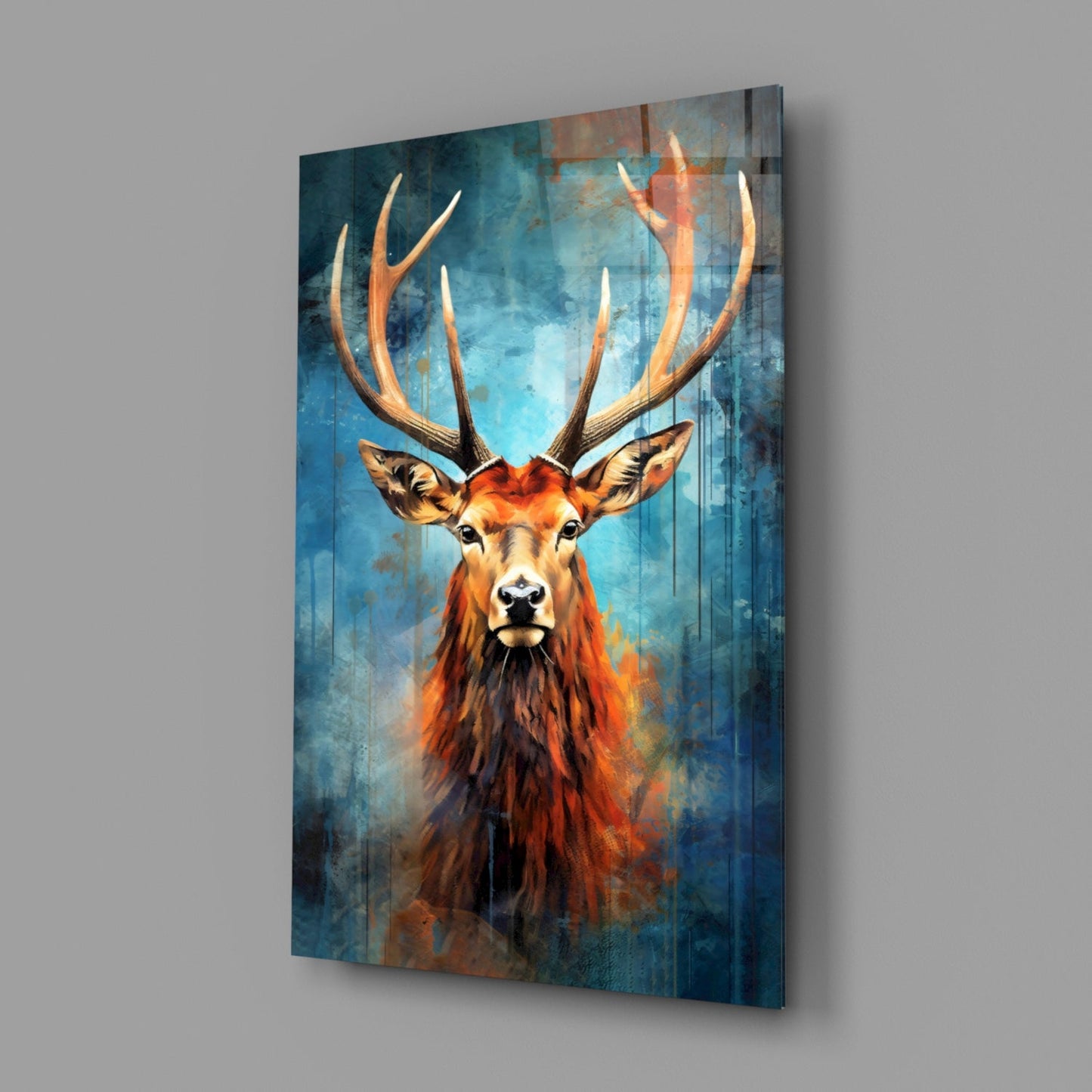 Regal Ember Stag – Painterly Wildlife Glass Wall Art