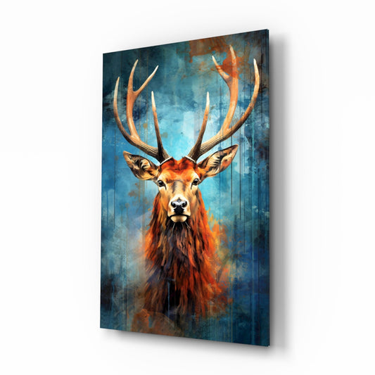 Regal Ember Stag – Painterly Wildlife Glass Wall Art