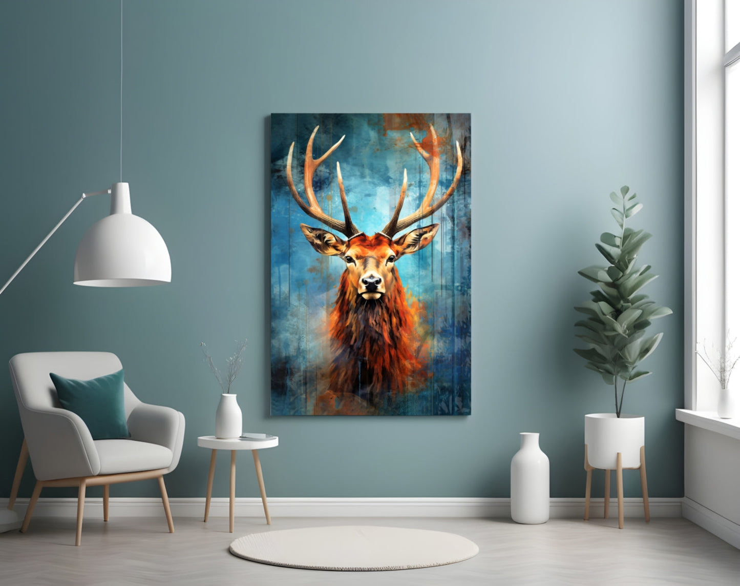 Regal Ember Stag – Painterly Wildlife Glass Wall Art