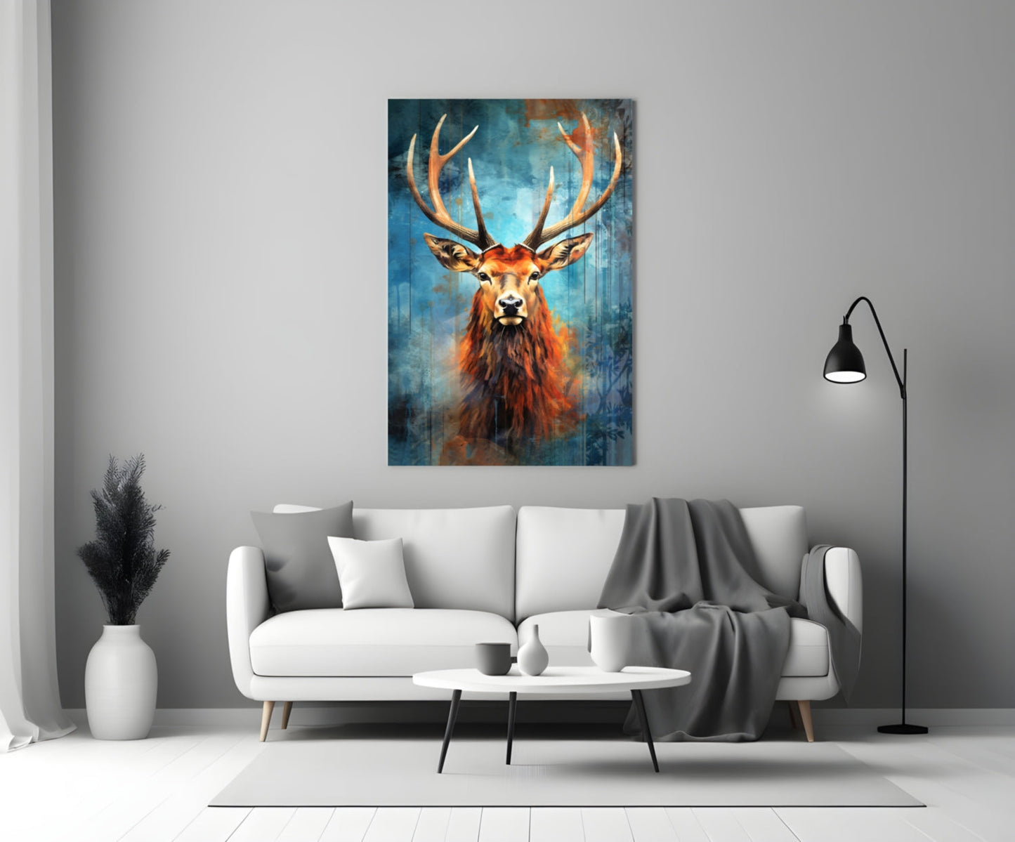 Regal Ember Stag – Painterly Wildlife Glass Wall Art