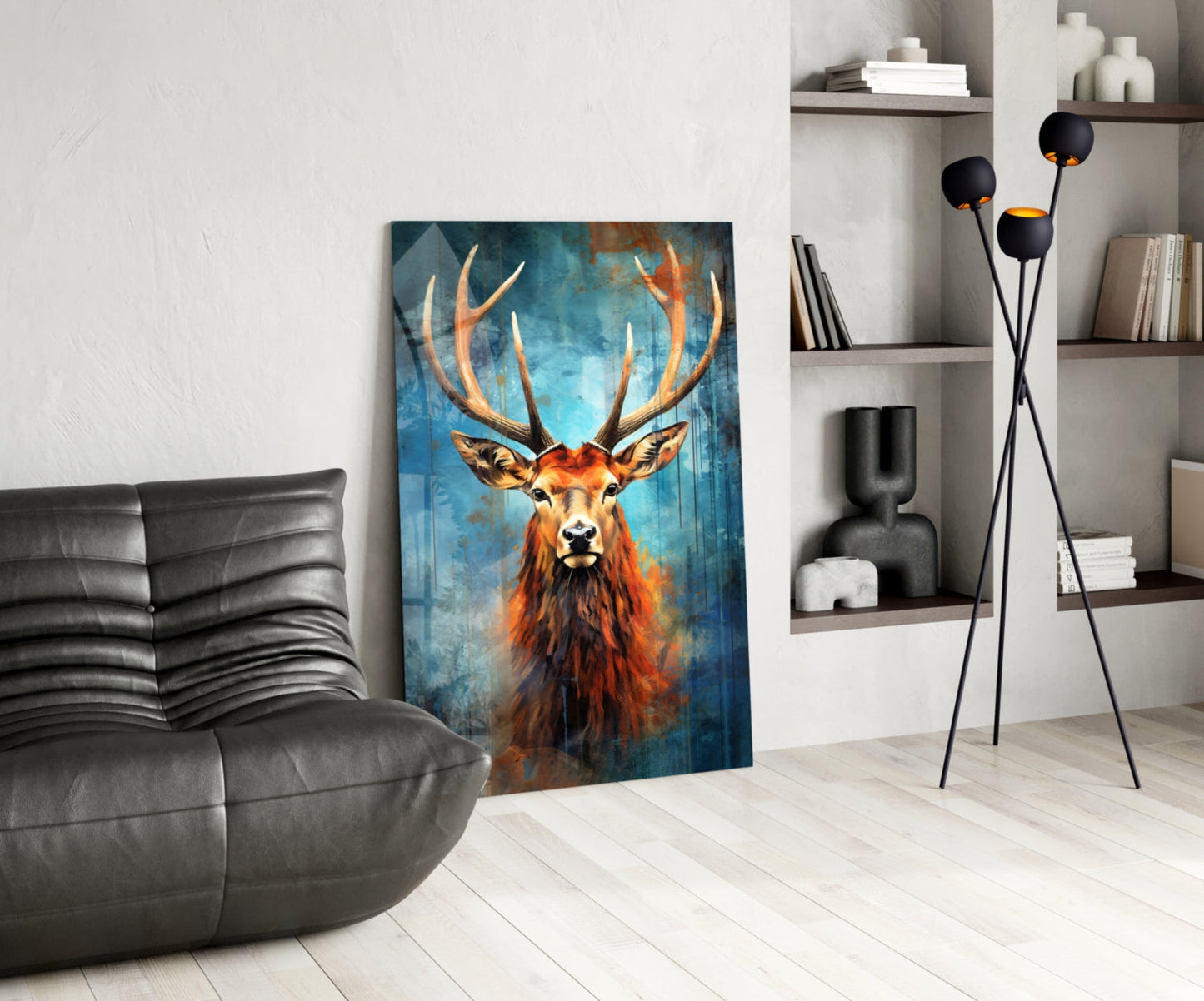 Regal Ember Stag – Painterly Wildlife Glass Wall Art