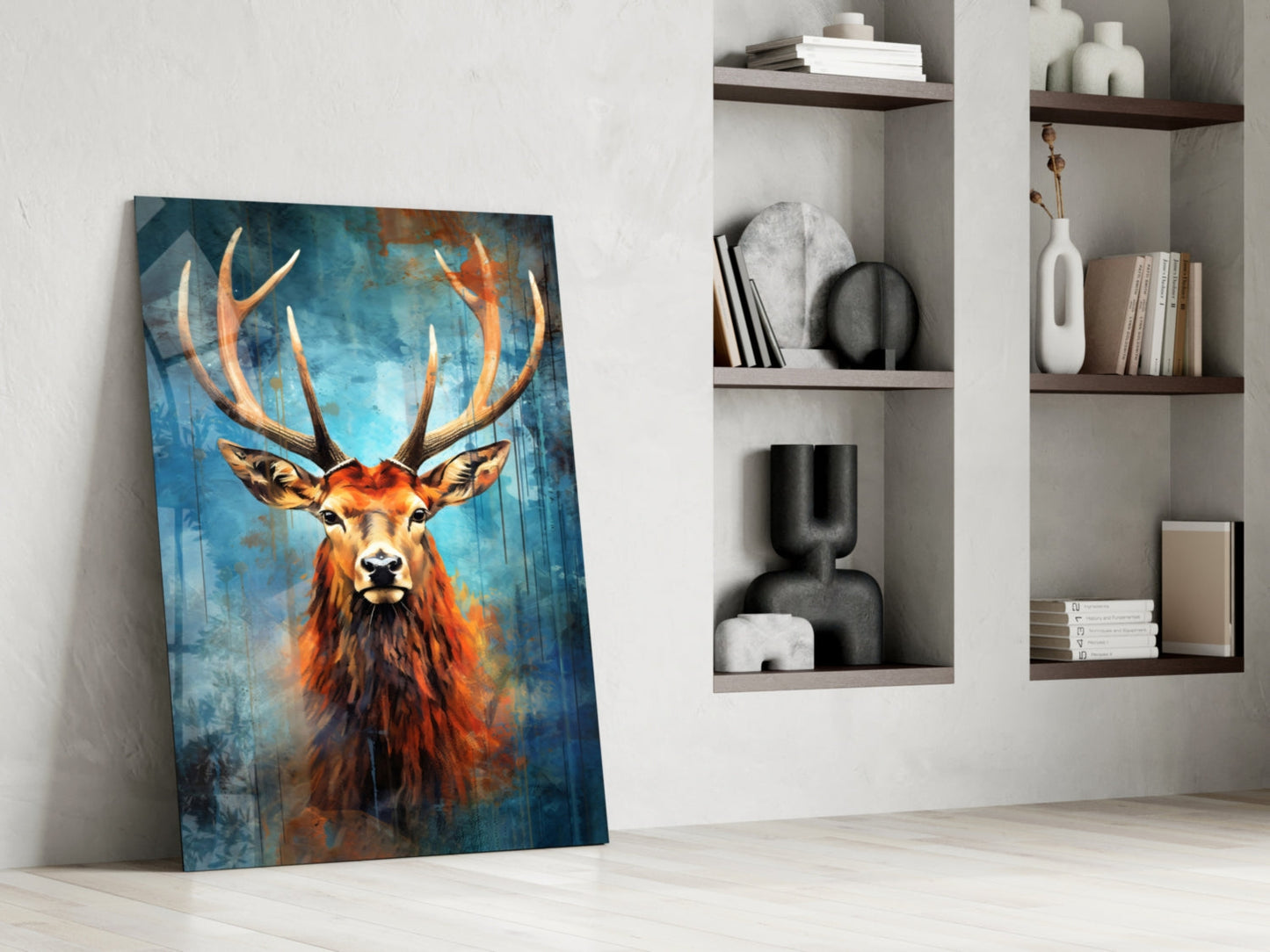 Regal Ember Stag – Painterly Wildlife Glass Wall Art