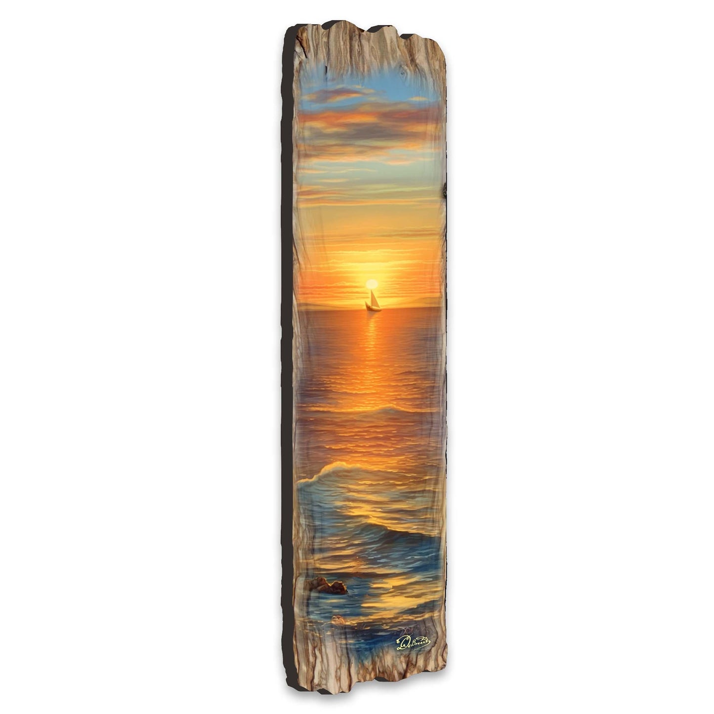 Golden Sunset Seascape – Handcrafted Wooden Coastal Wall Art