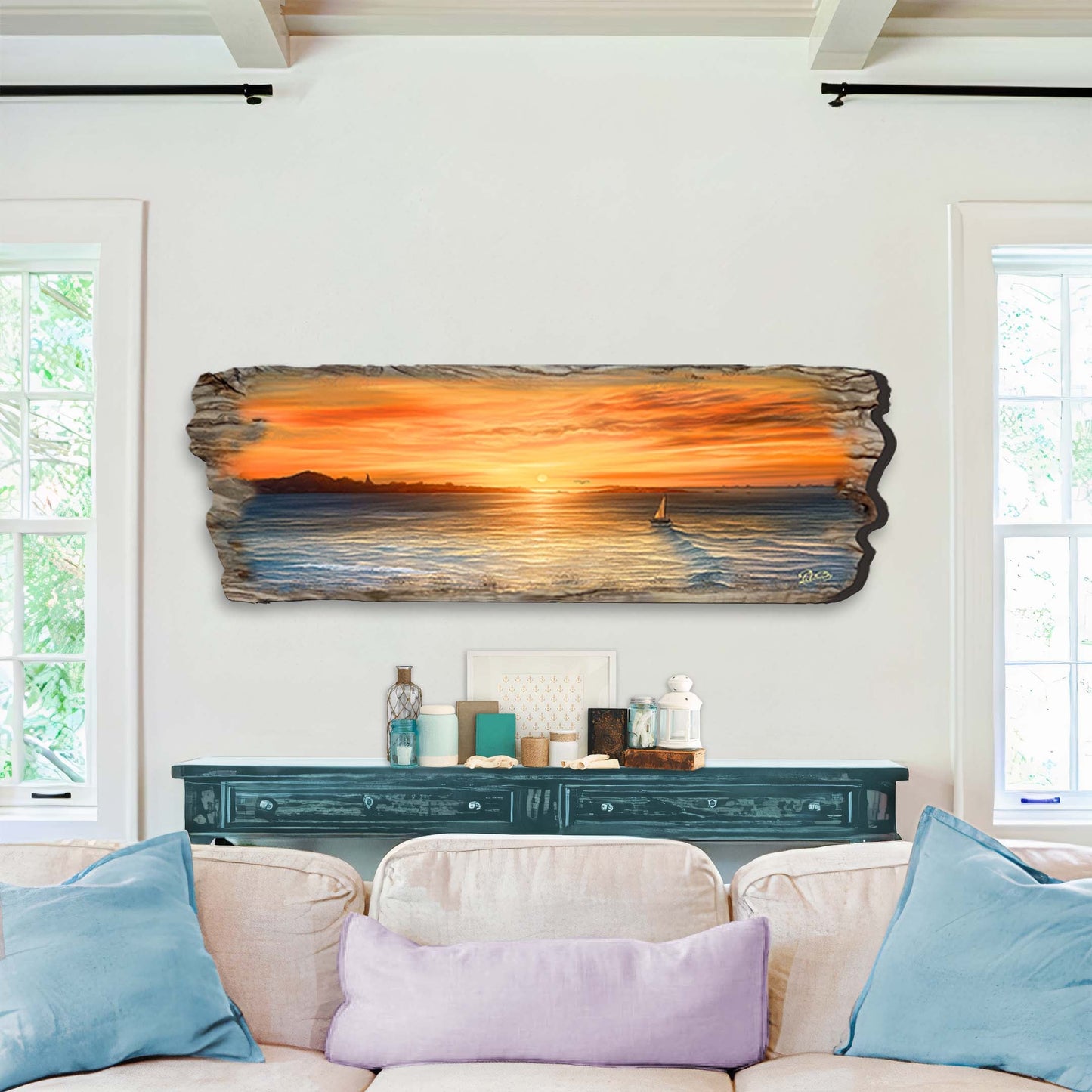 Ocean Sunset Seascape – Handcrafted Wooden Coastal Wall Art