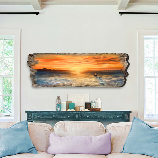 Ocean Sunset Seascape – Handcrafted Wooden Coastal Wall Art