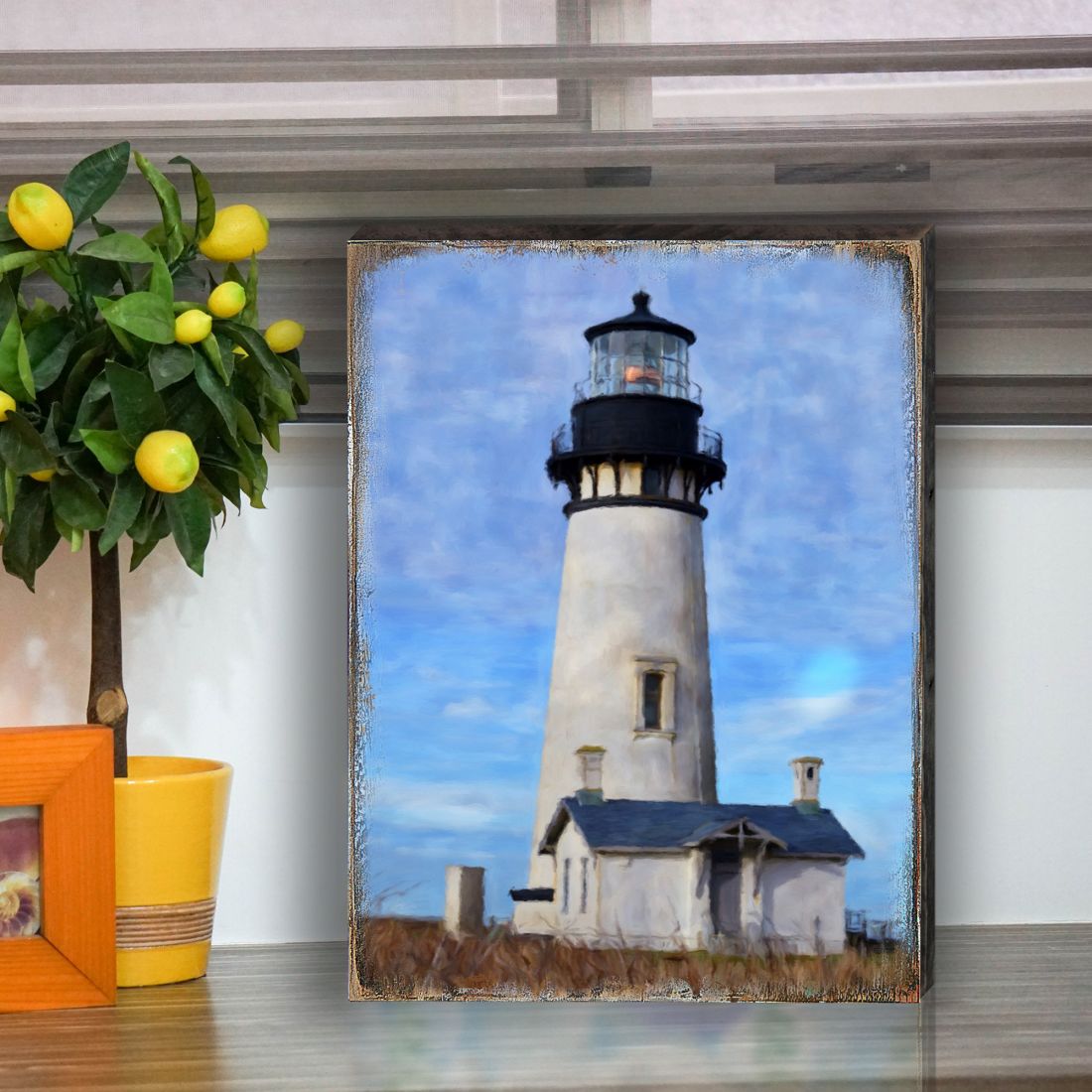Lighthouse Coastal Block Art – Handcrafted Wooden Wall Decor
