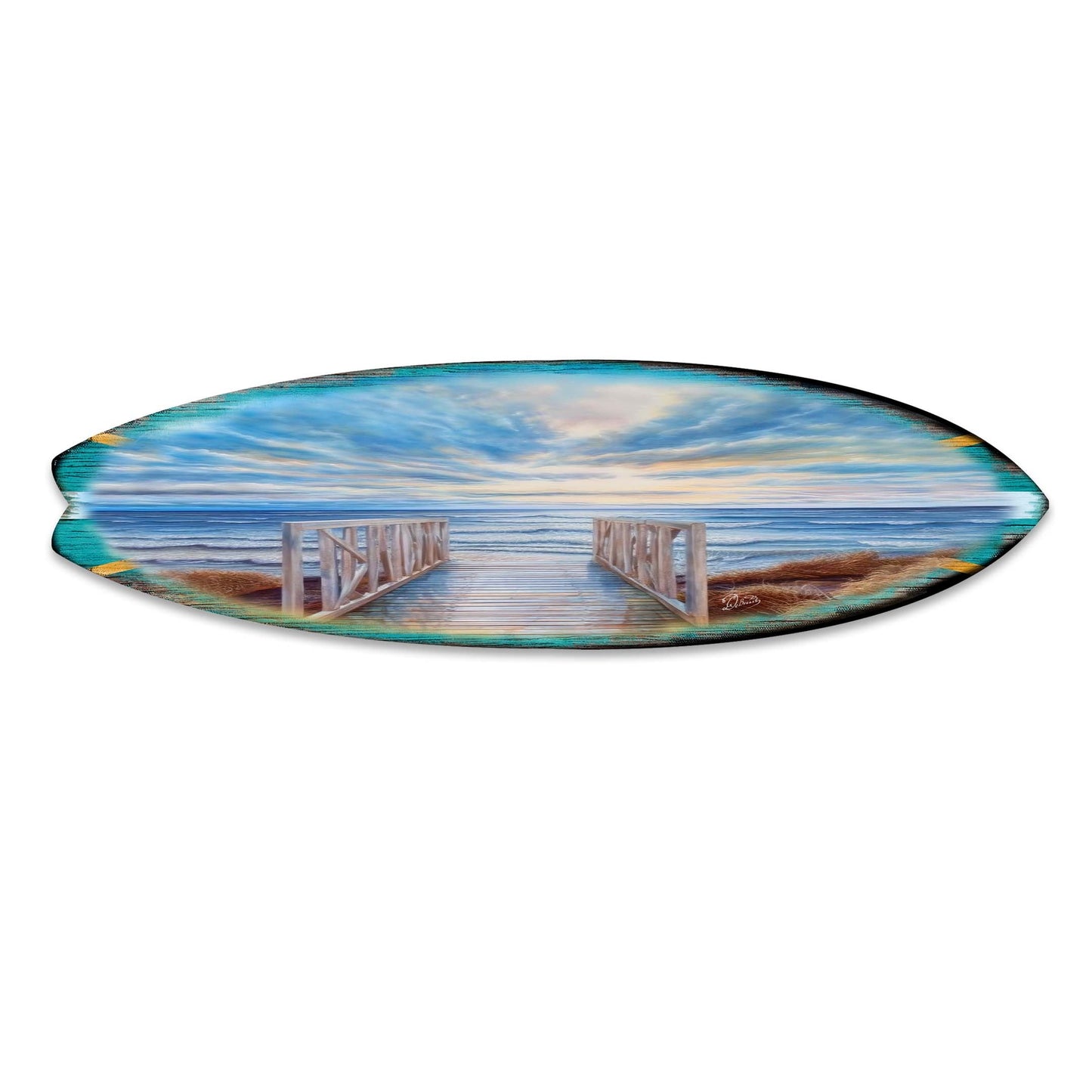 Wooden Pier Surfboard – Handcrafted Coastal Wall Art