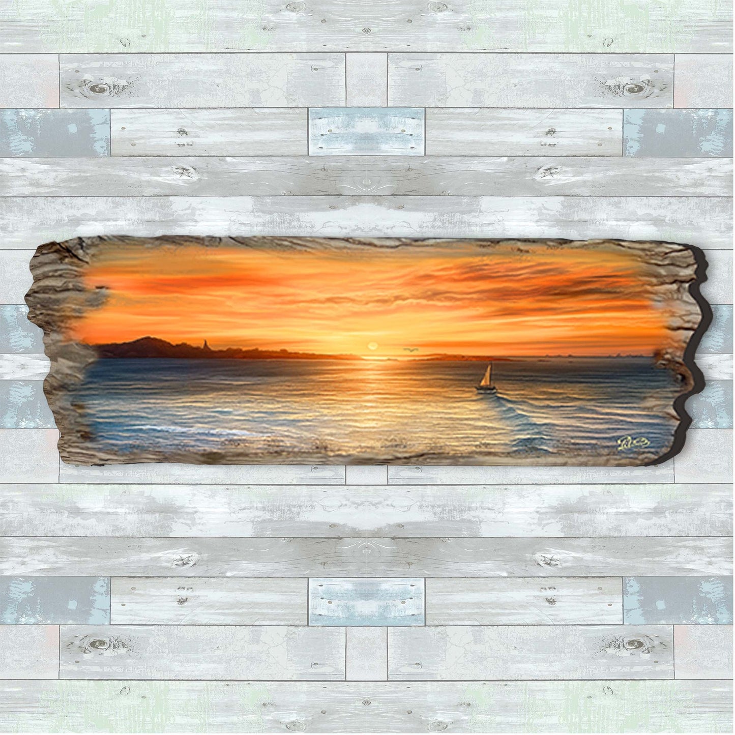 Ocean Sunset Seascape – Handcrafted Wooden Coastal Wall Art