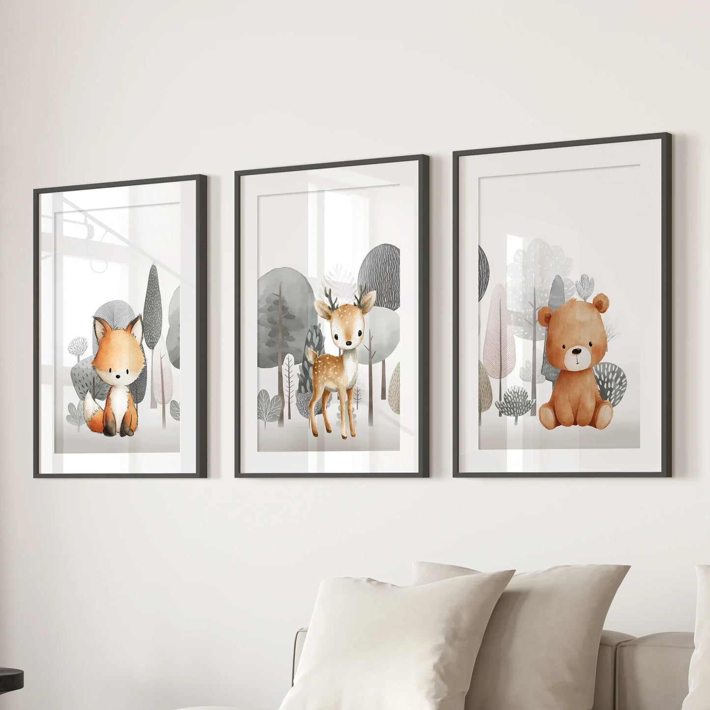 Forest Animal Nursery Decor – Cute Fox, Fawn & Bear Wall Art