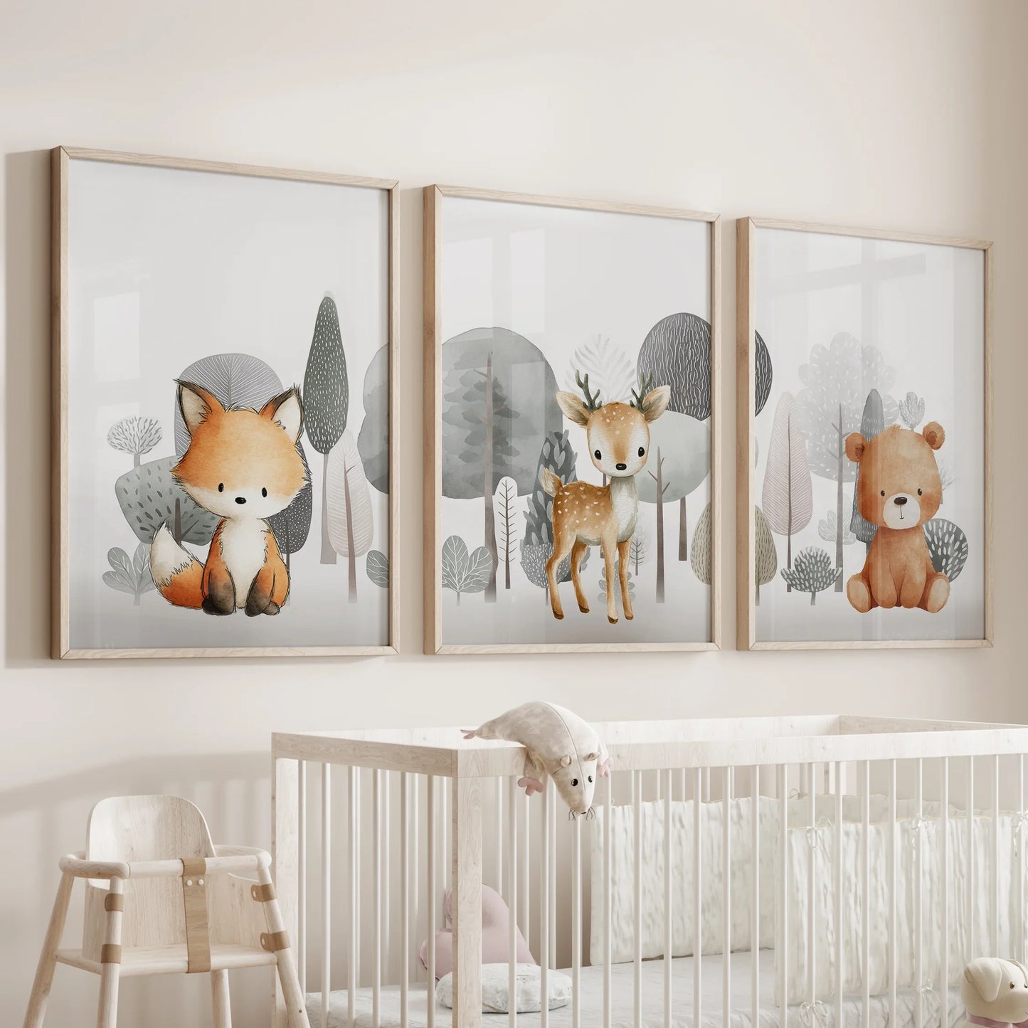 Forest Animal Nursery Decor – Cute Fox, Fawn & Bear Wall Art
