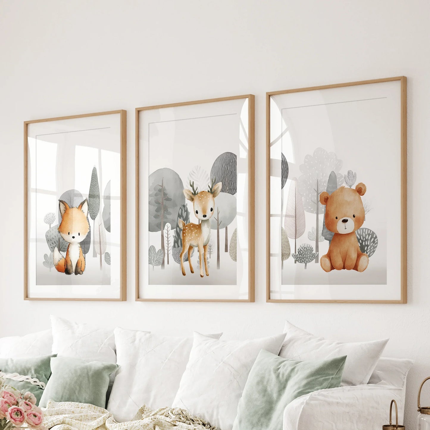 Forest Animal Nursery Decor – Cute Fox, Fawn & Bear Wall Art