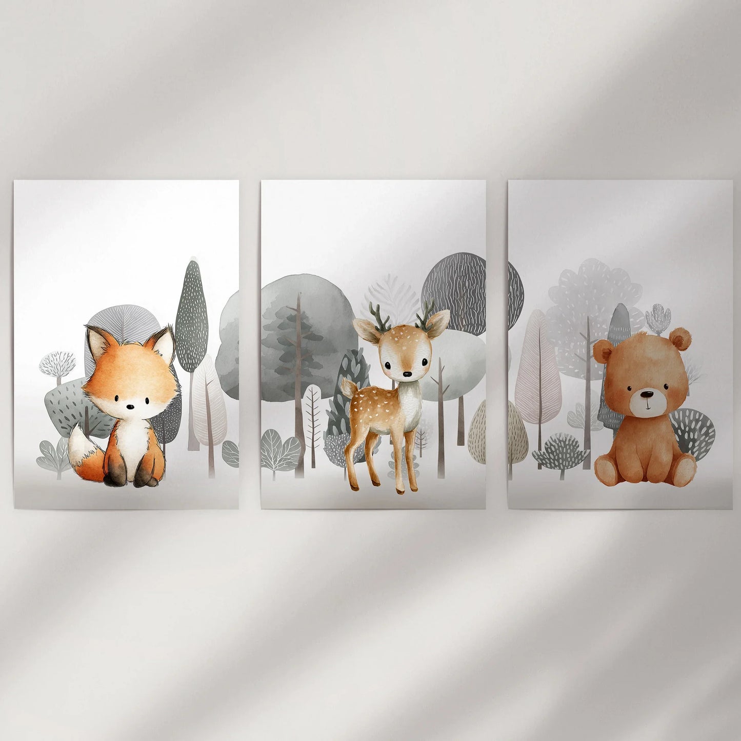 Forest Animal Nursery Decor – Cute Fox, Fawn & Bear Wall Art