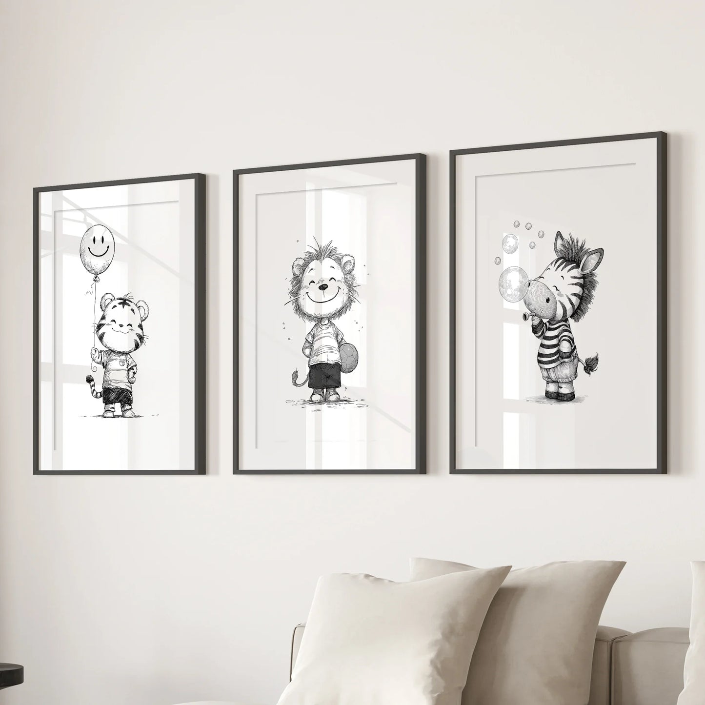 Safari Friends – Black & White Nursery Art Set (3 Prints)