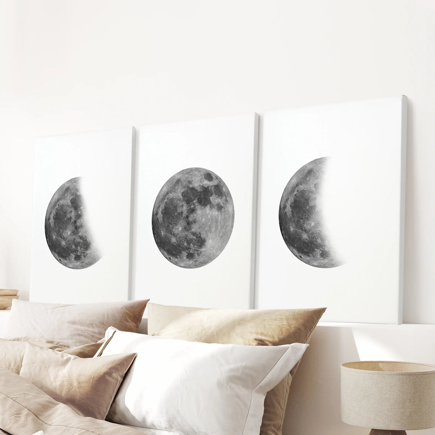 Moon Phases Set of 3 Prints – Black & White Lunar Cycle Wall Art