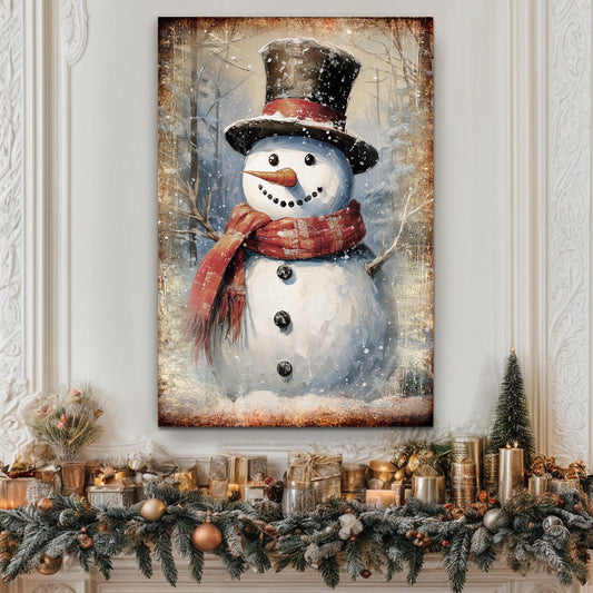Frosty Hollow Greetings, Snowman Canvas Wall Art, Vintage Christmas Decor