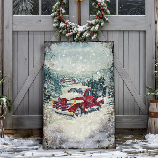 Bringing Home Christmas, Vintage Truck Canvas Wall Art, Rustic Holiday Decor