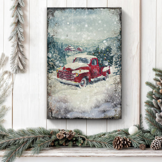 Bringing Home Christmas, Vintage Truck Canvas Wall Art, Rustic Holiday Decor