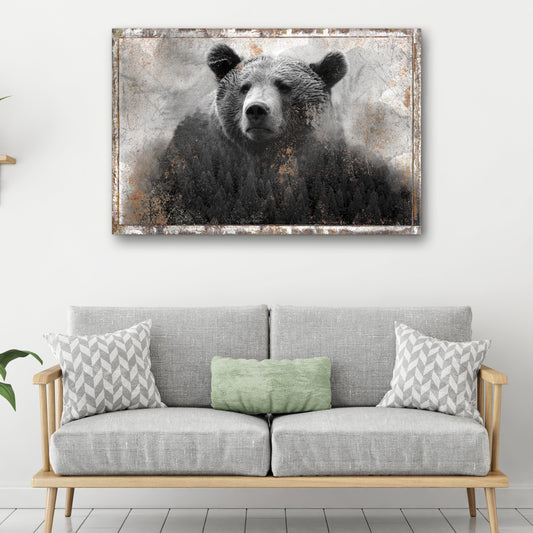Forest Bear Silhouette – Rustic Woodland Double Exposure Wall Art