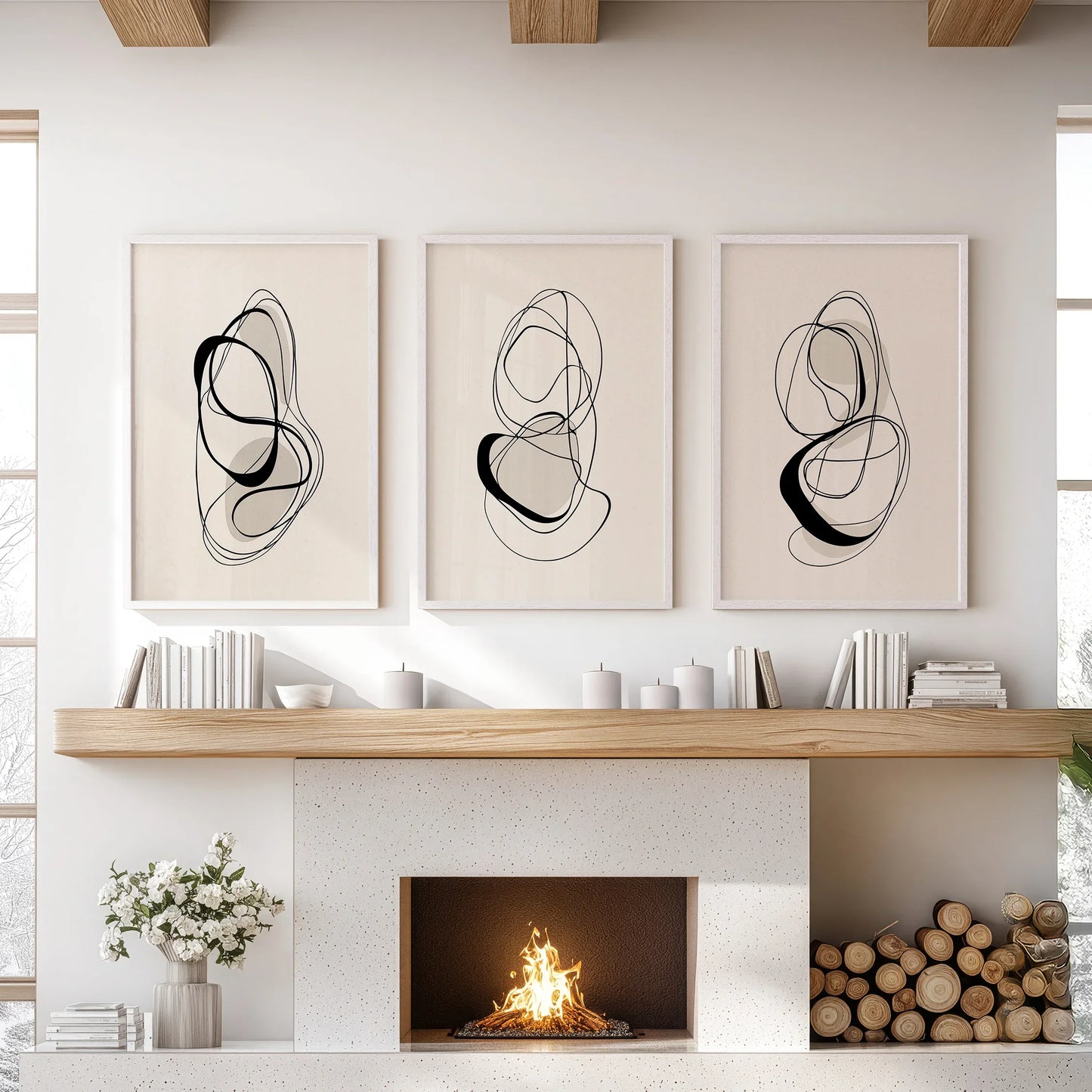 Looped Lines Trio – Minimal Abstract Line Art Set of 3
