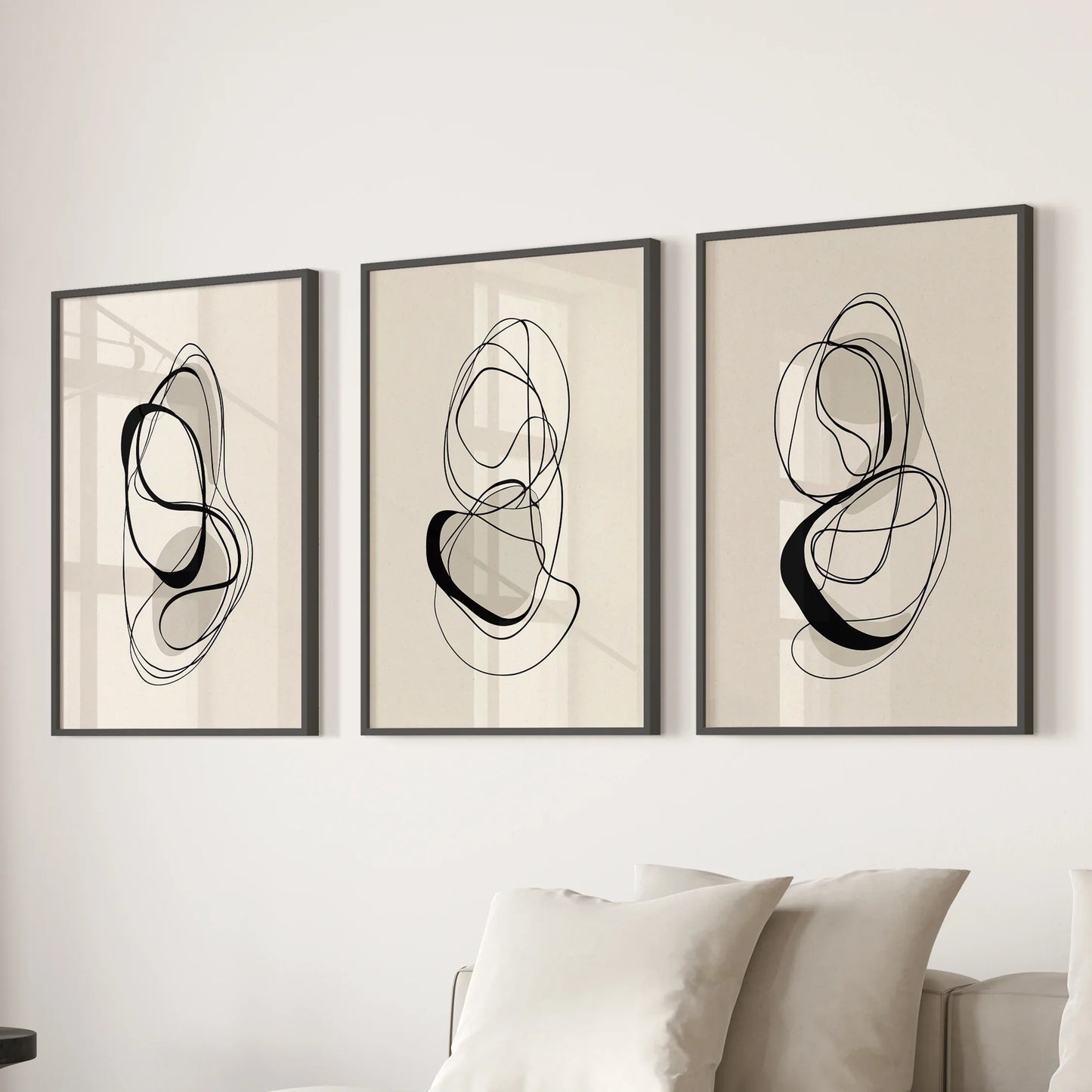 Looped Lines Trio – Minimal Abstract Line Art Set of 3