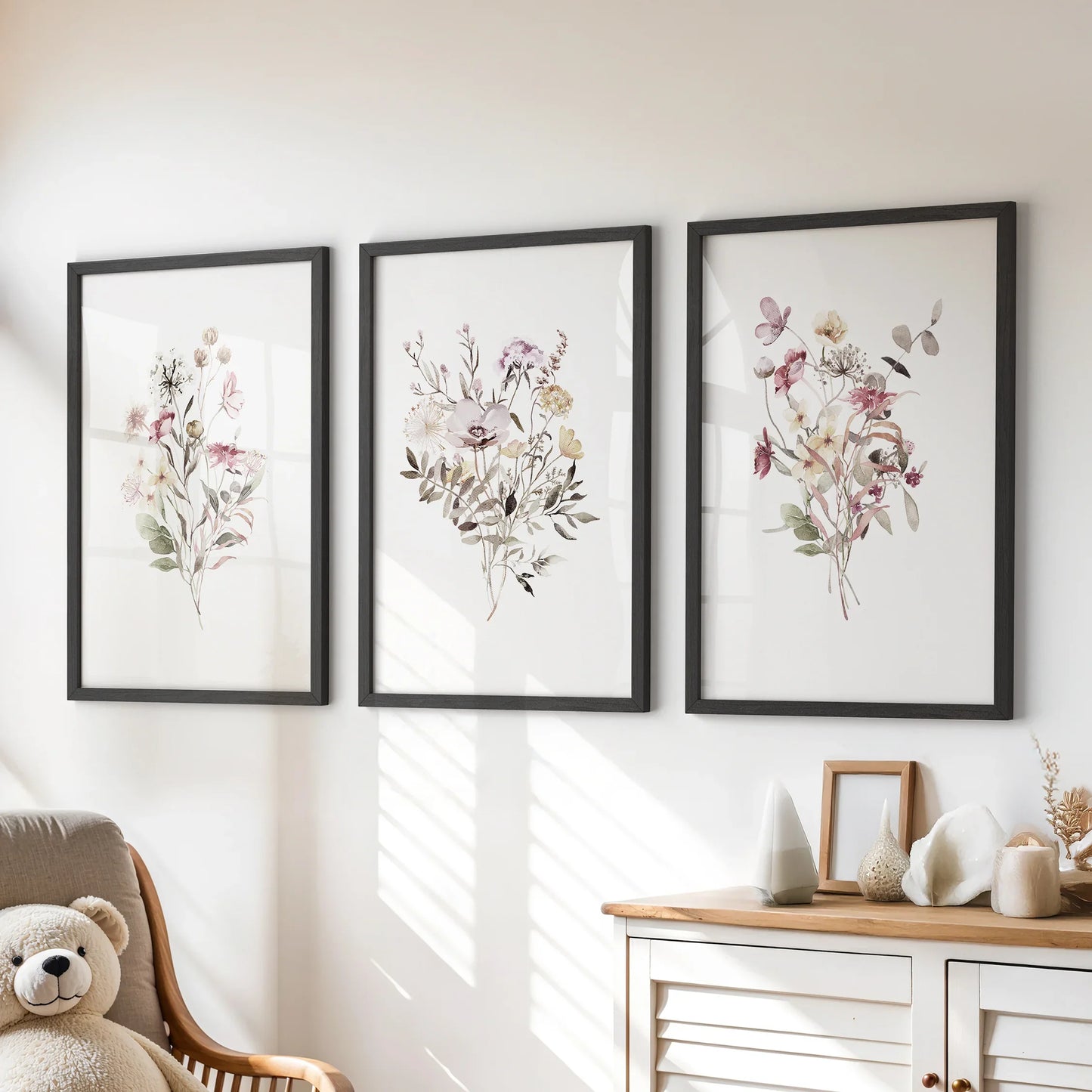Whispering Wildflowers – Watercolor Botanical Set (3 Piece)