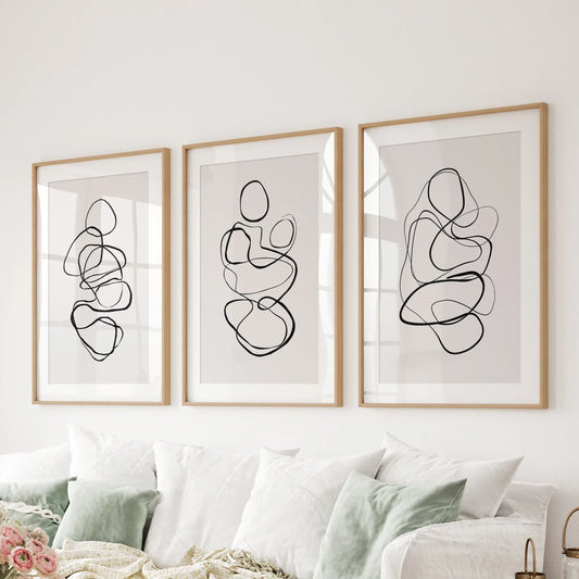 Abstract Line Art Wall Art Set of 3 – Minimalist Figure Drawings