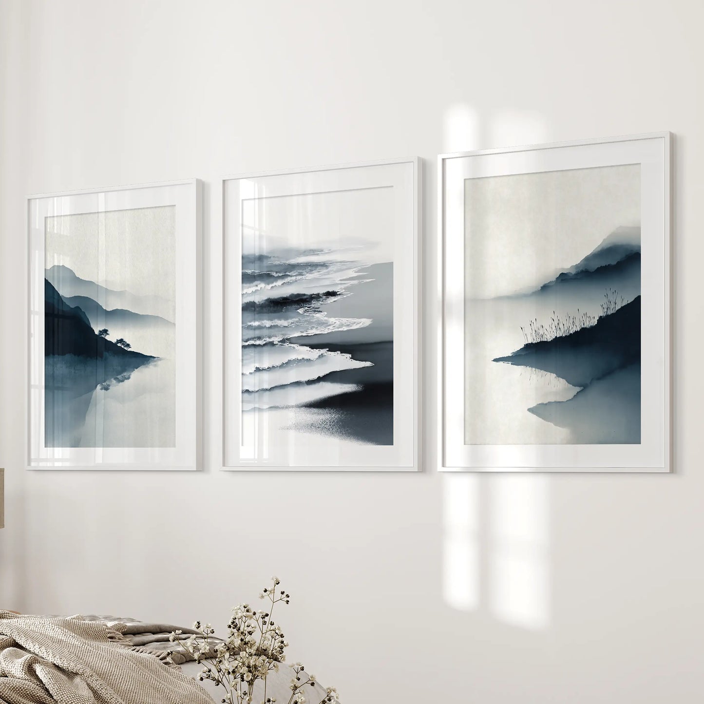 Minimalist Mountain Lake Set of 3 – Modern Landscape Wall Art