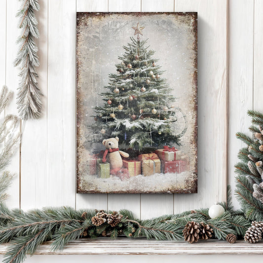 Christmas Morning Wonder, Christmas Tree Canvas Wall Art, Vintage Holiday Decor