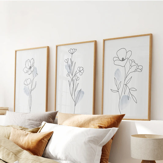 Black and White Botanical Prints – Modern Minimalist Line Art Wall Art