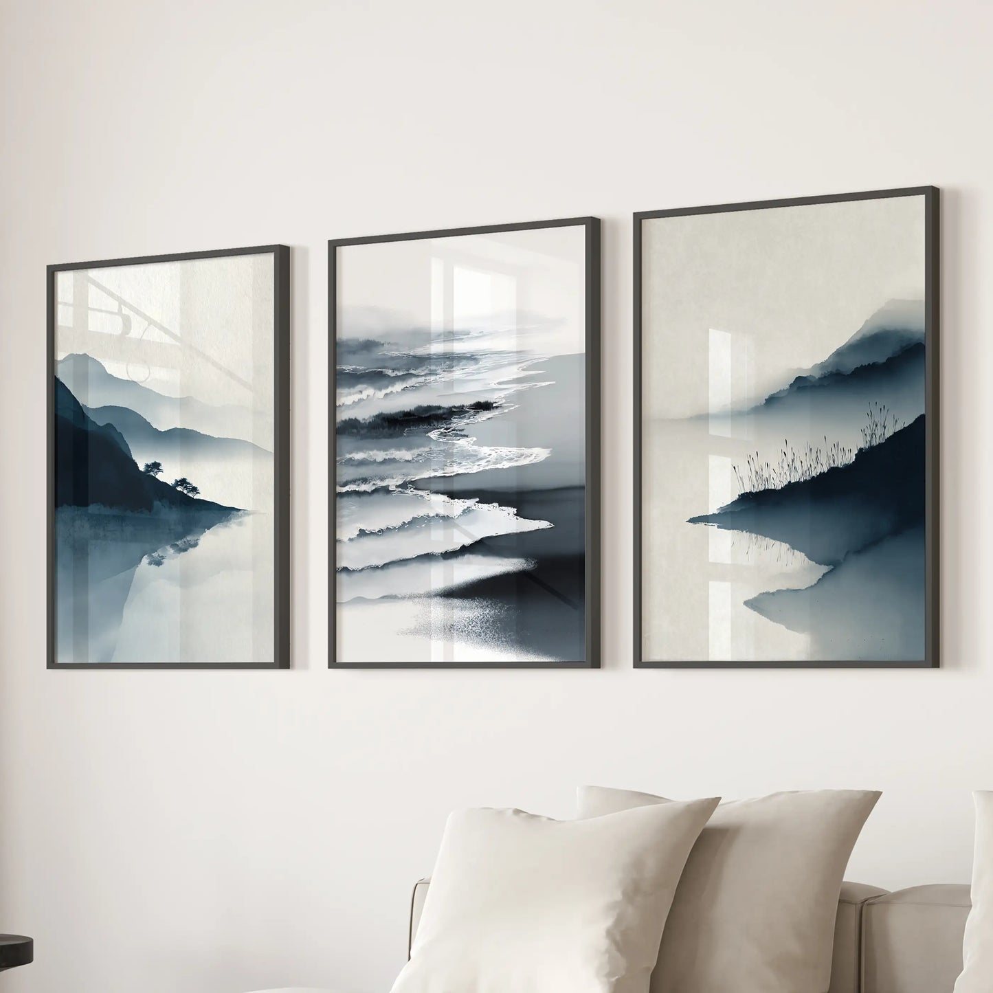 Minimalist Mountain Lake Set of 3 – Modern Landscape Wall Art