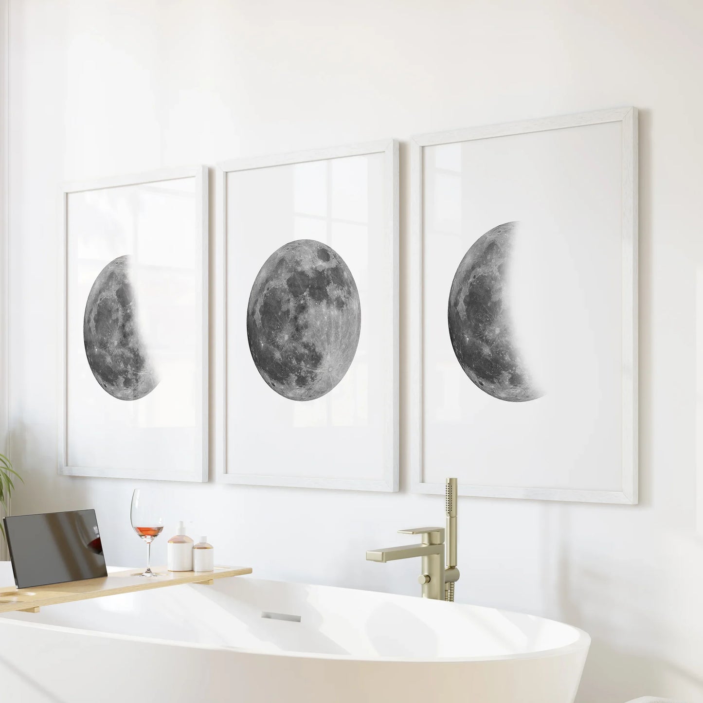 Moon Phases Set of 3 Prints – Black & White Lunar Cycle Wall Art