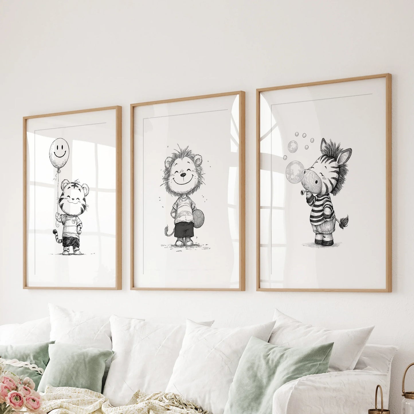 Safari Friends – Black & White Nursery Art Set (3 Prints)