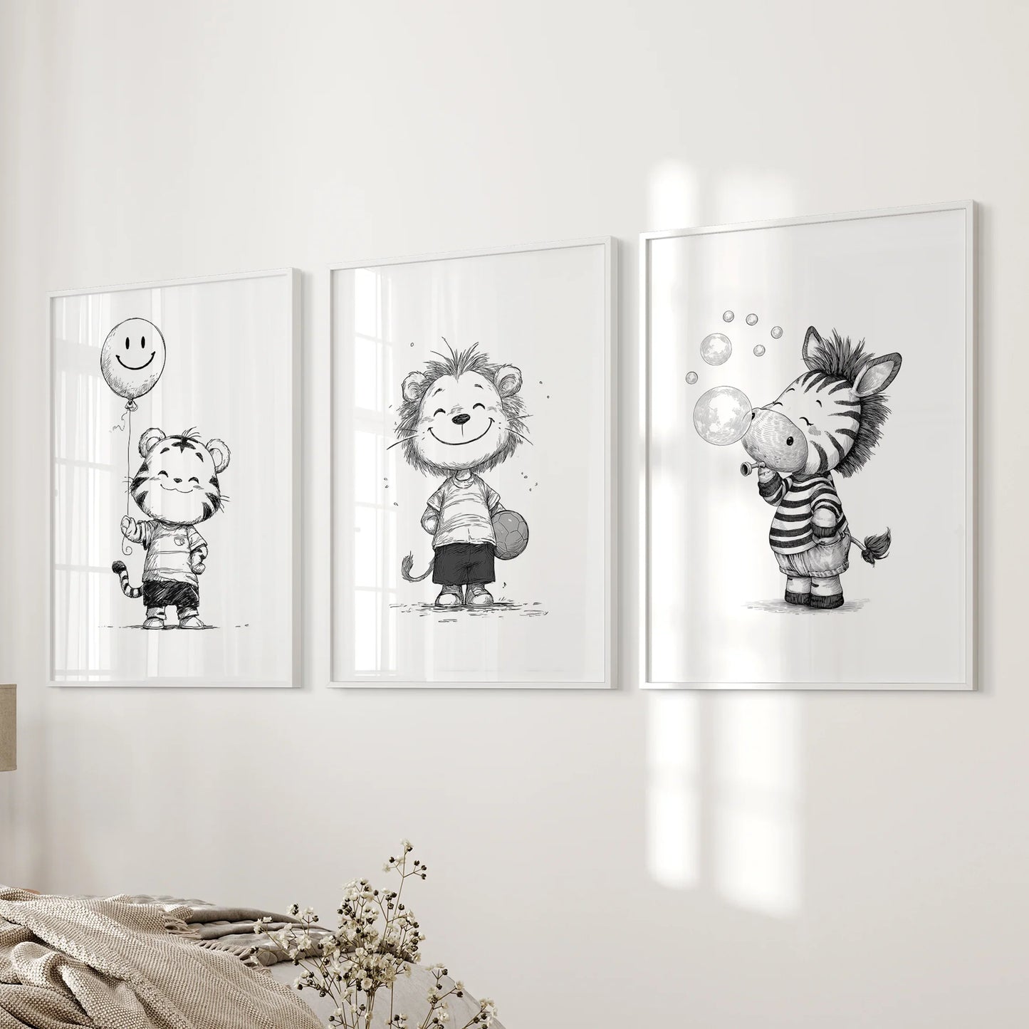 Safari Friends – Black & White Nursery Art Set (3 Prints)